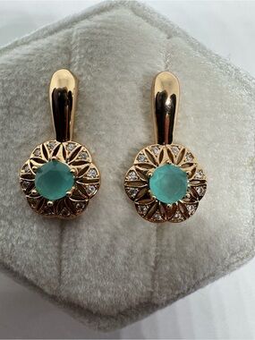 Vintage Rose Gold Plated Lab Created Mint Quartz Earrings